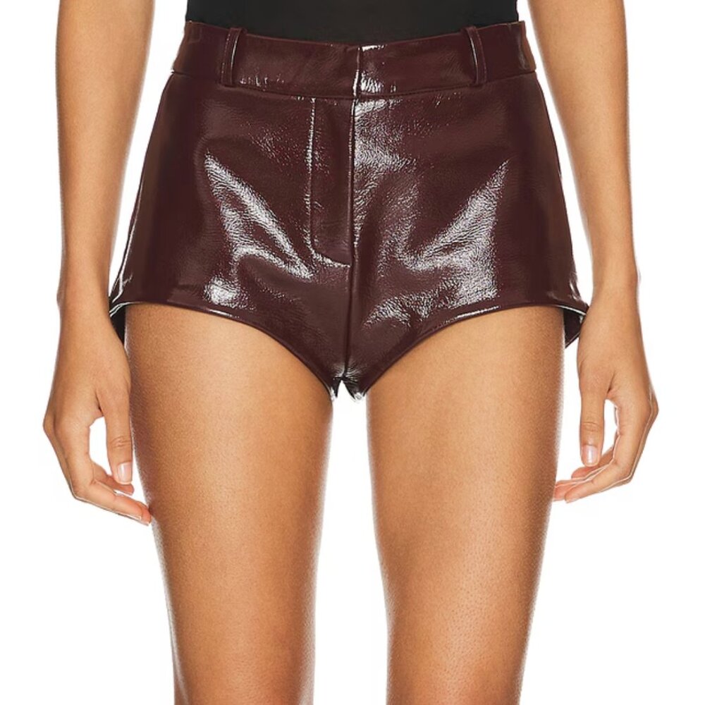 LAMARQUE x REVOLVE Annaise Hot Short Patent Burgundy Red Leather Booty Mini